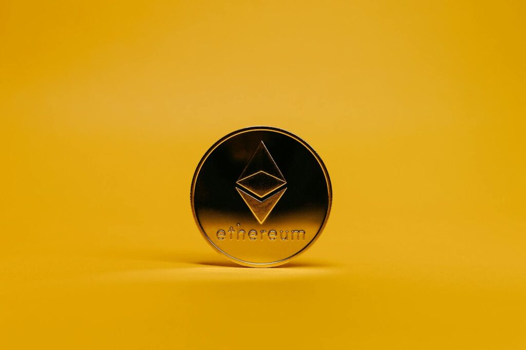 Ethereum Coin on Yellow Background