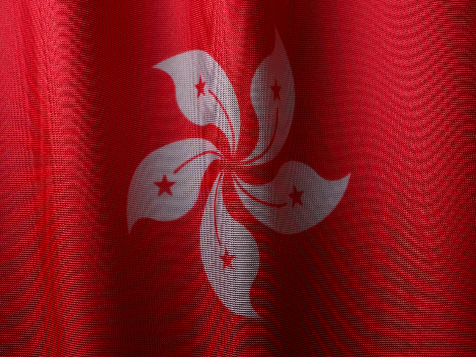 a close up of a red and white flag