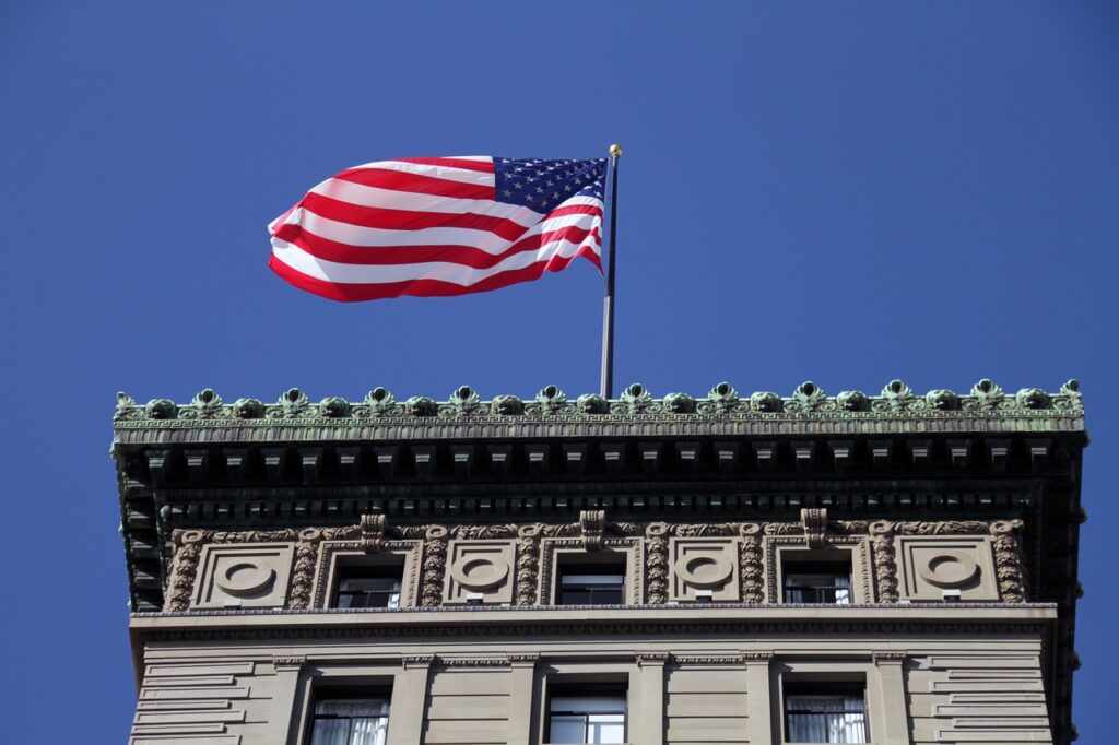 union square, usa, flag