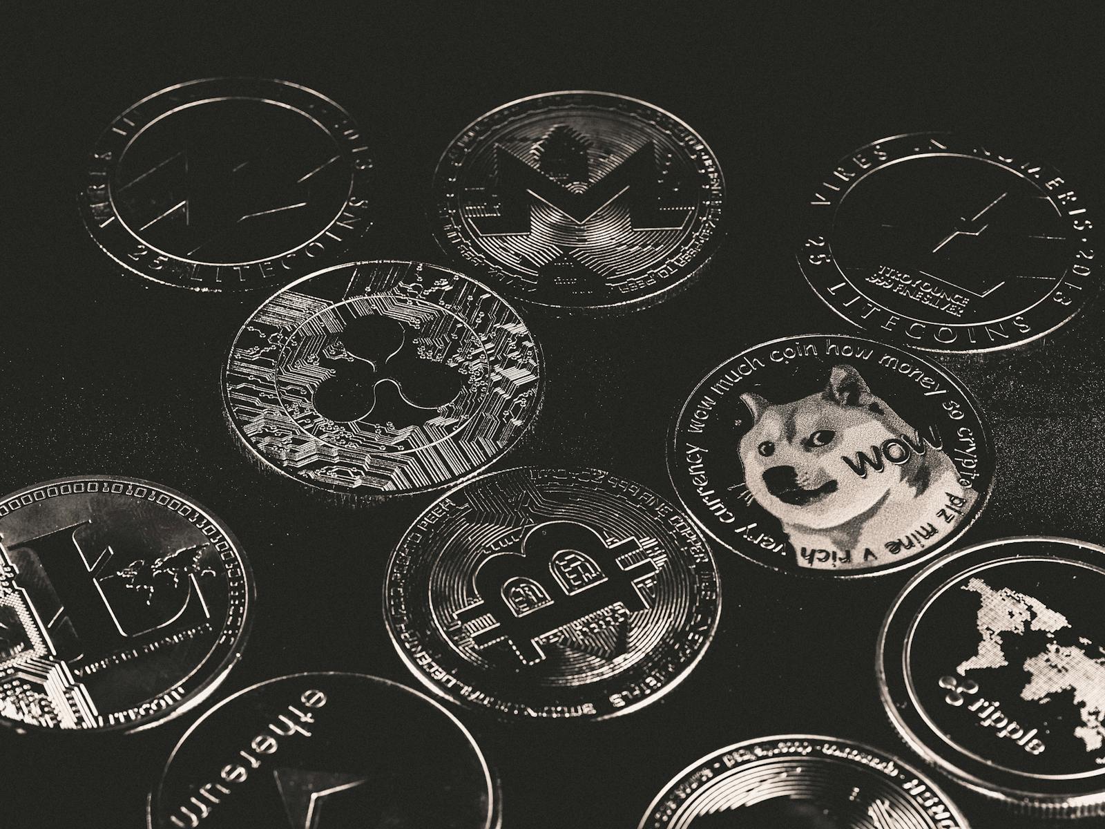 Silver Coins on Black Background