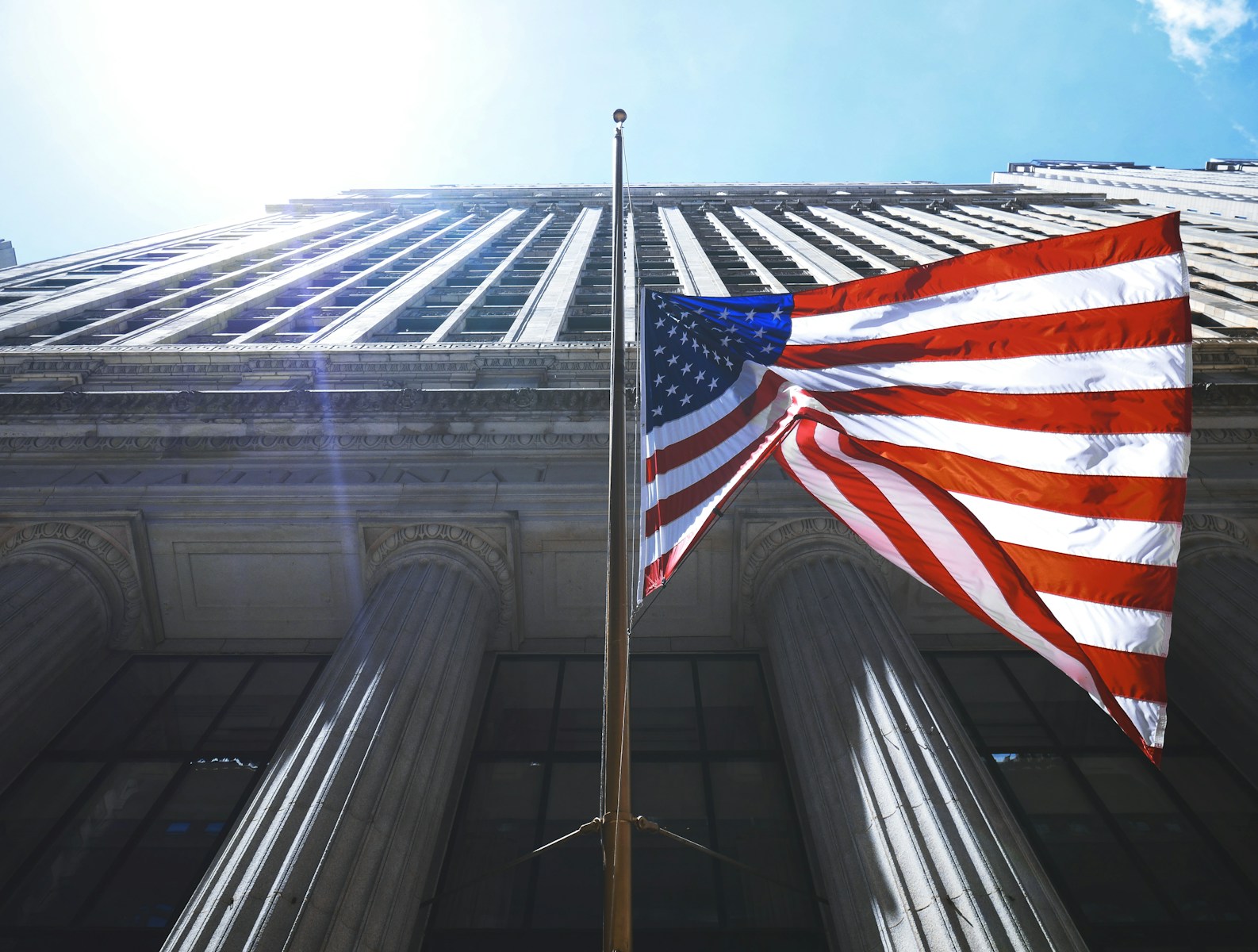 US flag waving on pole