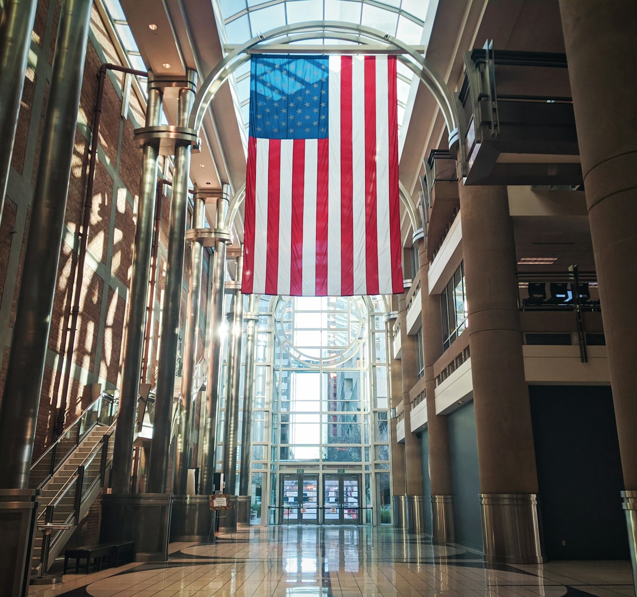 us flag on building