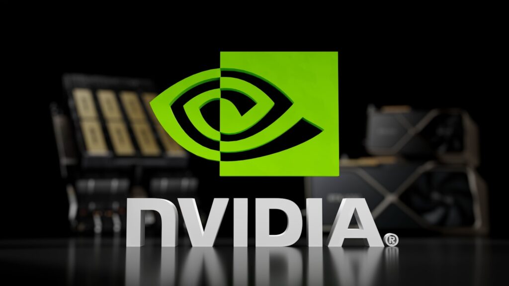 the nvidia logo is displayed on a table