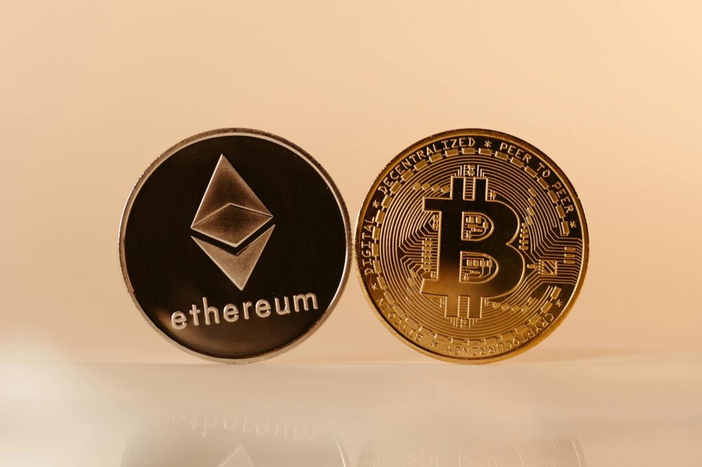 Close-up of Cryptocurrency Coins