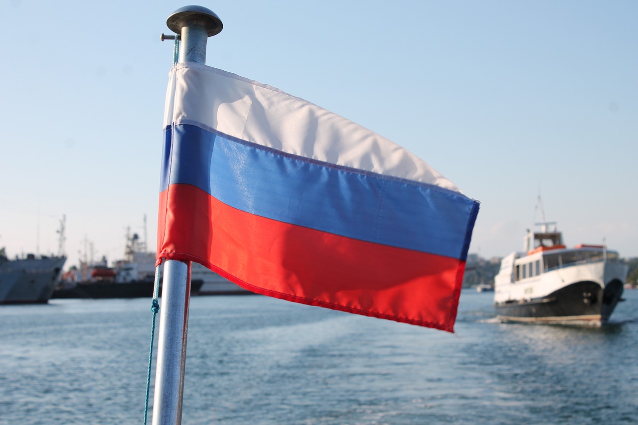 russian flag, russia on the sea, the russian navy