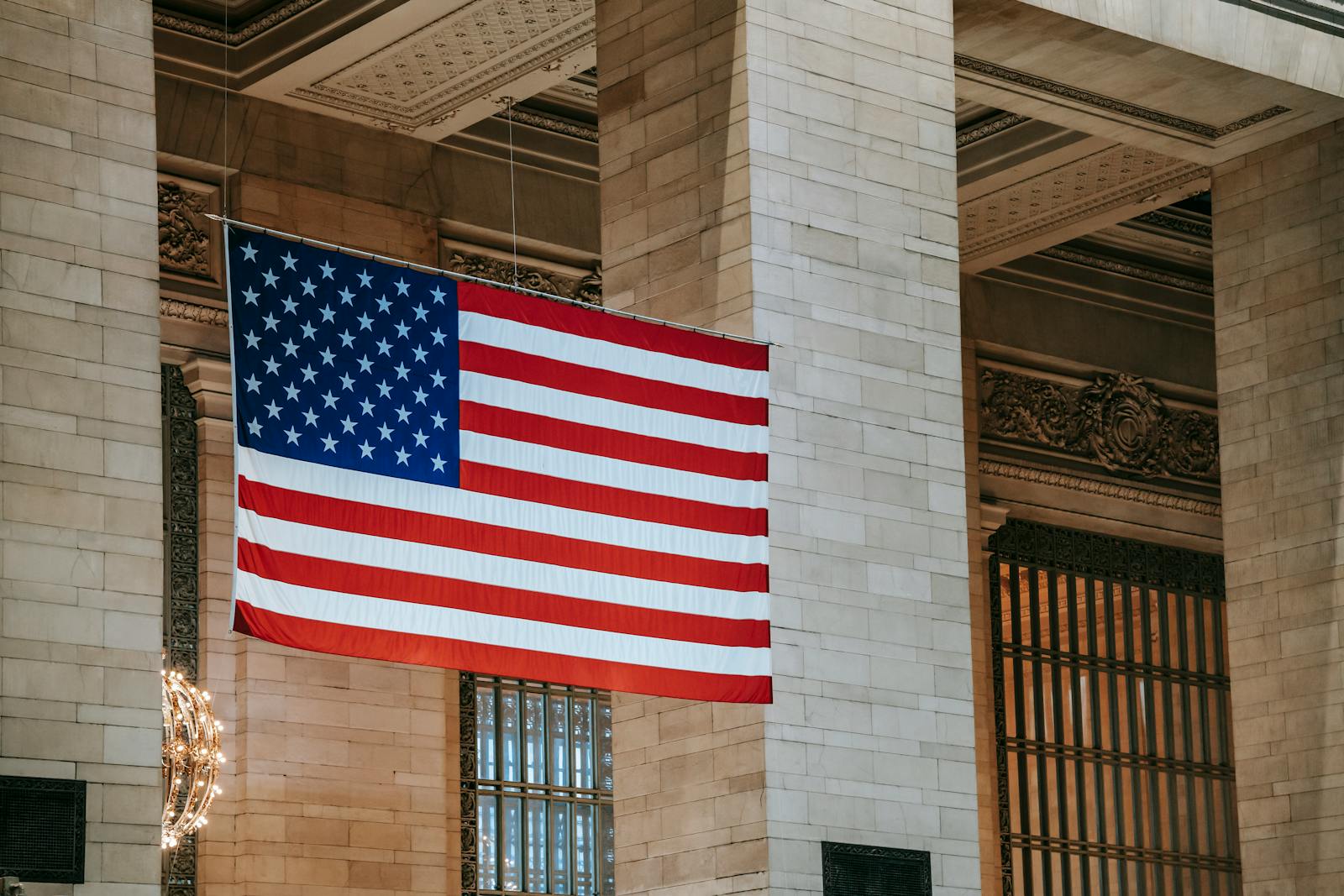 American flag in old classic building