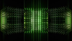 a series of three images with a green and black background