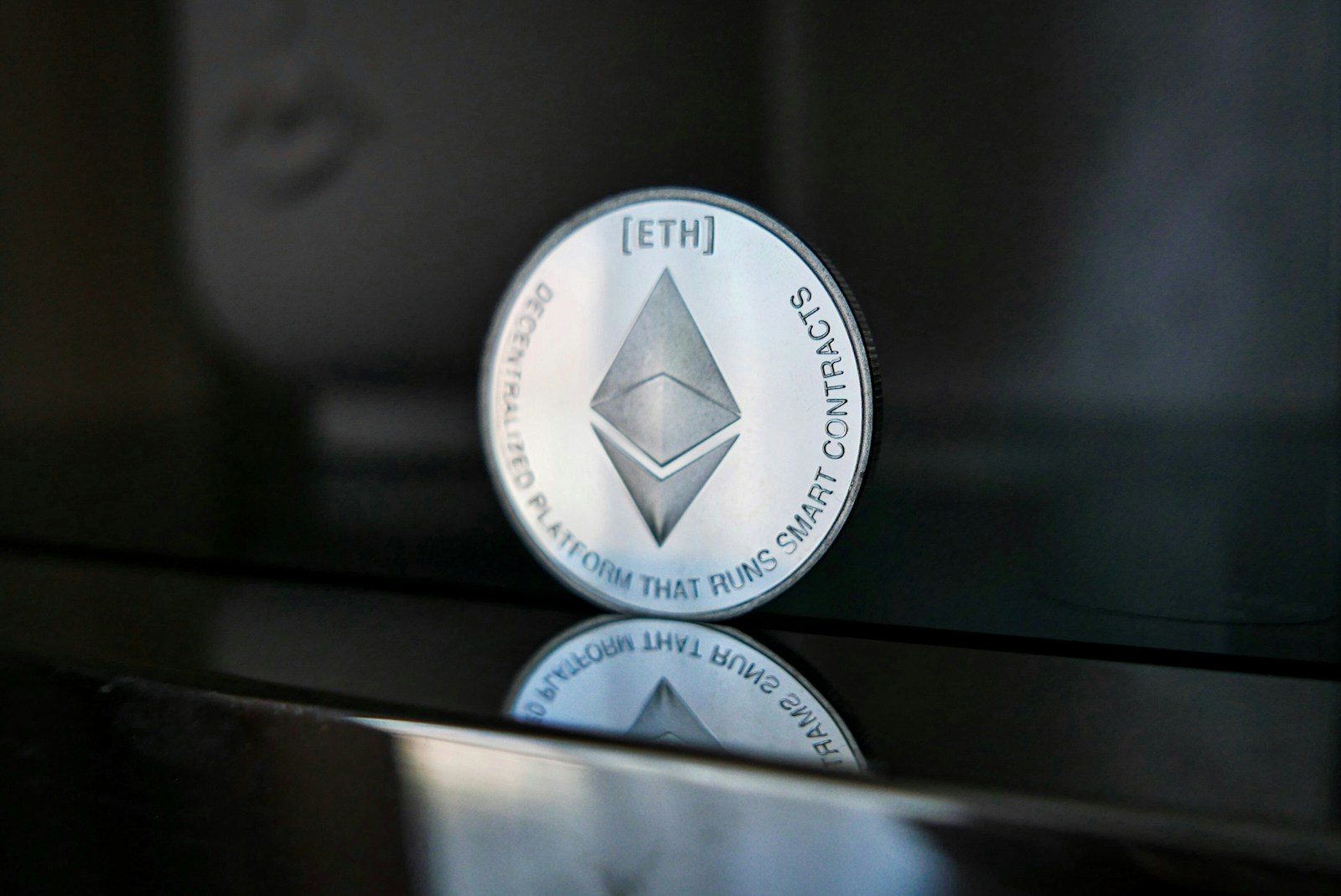 a close up of a coin on a table