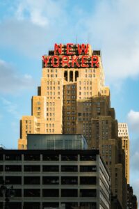 a tall building with a sign on it