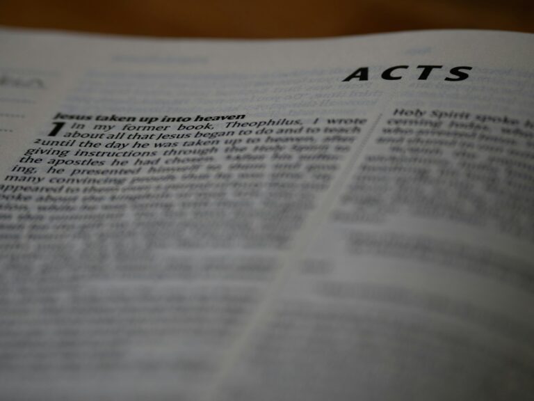 A close up of an open book with the words acts on it