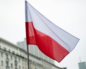 The polish flag waves in the breeze