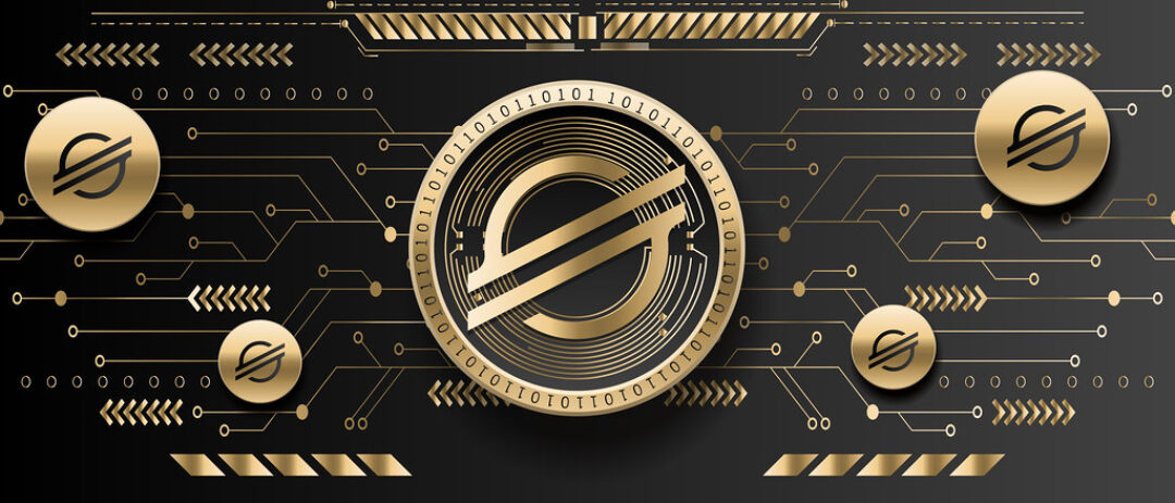 Stellar XLM crypto golden coin futuristic black background 1