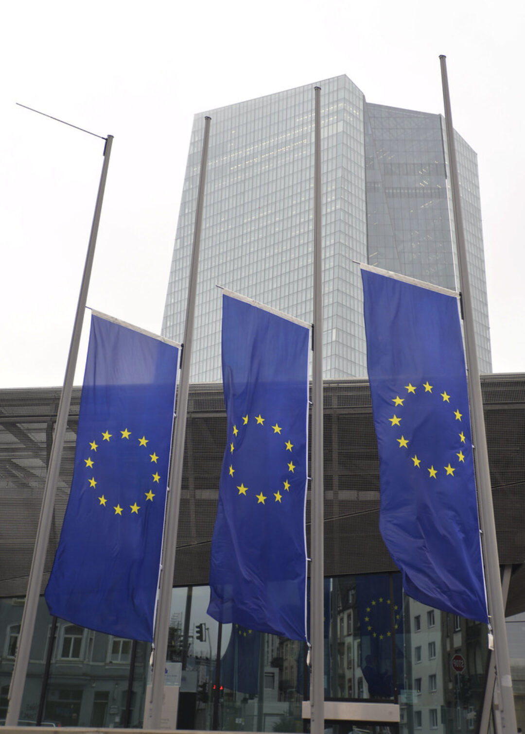 Flags flying at half-mast at the ECB headquarters
