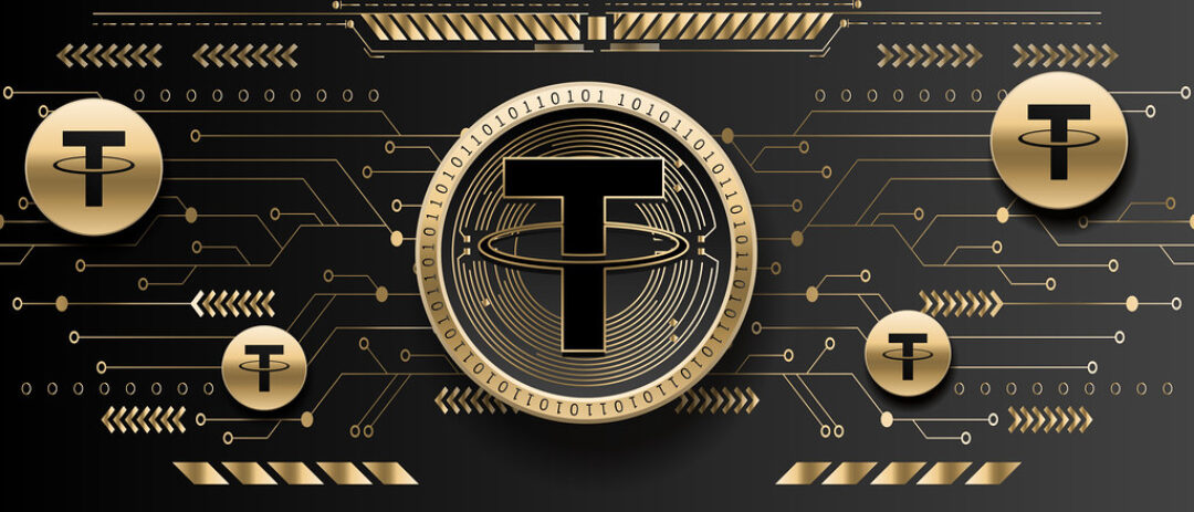 Tether USDT crypto golden coin futuristic black background 1
