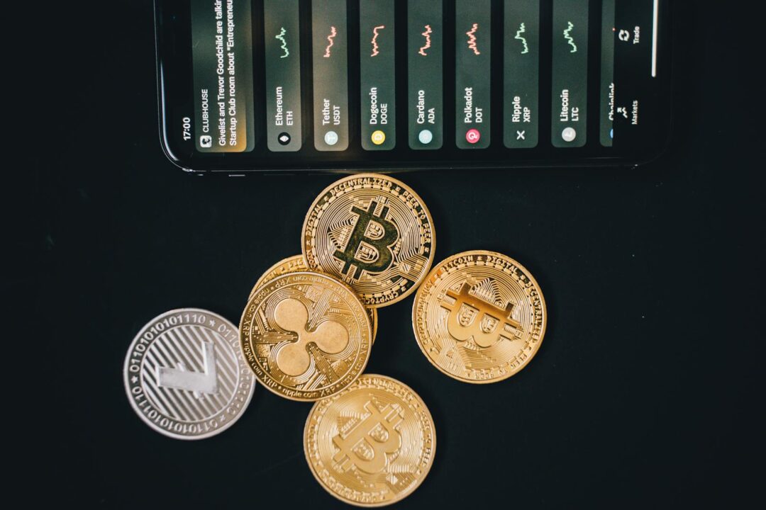 Bitcoins on Black Surface