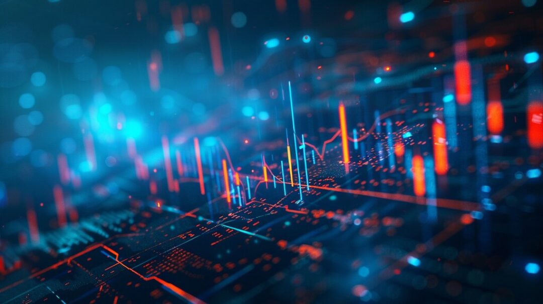 Perspective view of stock market growth, business investing and data concept with digital financial chart graphs